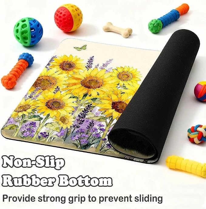 Dog Food Mat for Pet Cat Food Mat, Sunflower Absorbent Quick Dry Dog Bowl Mats - Image 5