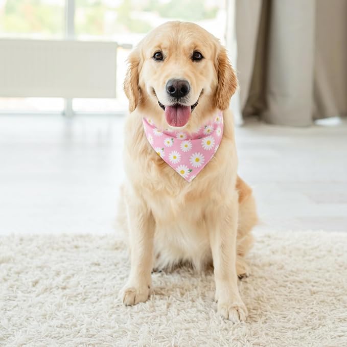 4Pcs Floral Dog Bandanas Girl Large Daisy Triangle Scarf Reversible Spring Bibs - Image 6
