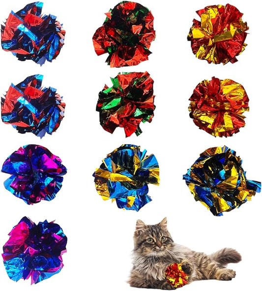 Cat Crinkle Ball Toys 10 Packs for Indoor Cats to Kill Time and Keep Fit by UnleashingJoyforPetFriends