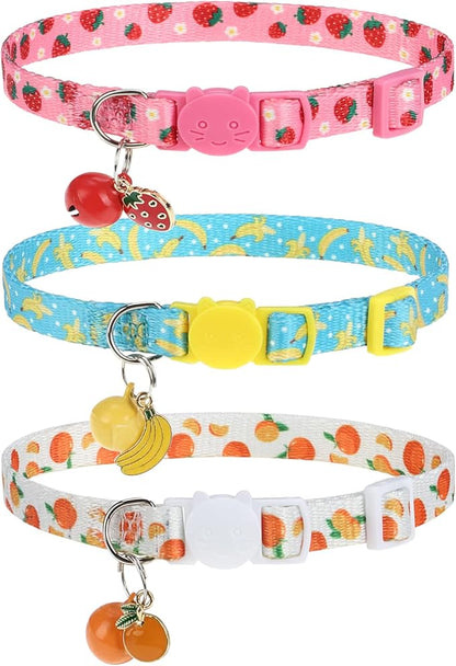 Breakaway Cat Collars with Bell & Cute Pendants, 3 Pack Safety Buckle Kitten by VKPETFR