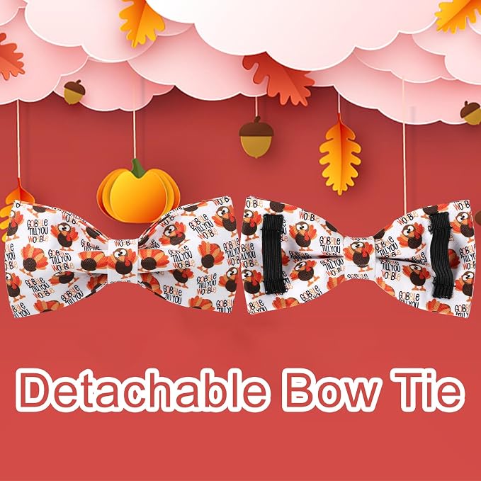 Thanksgiving Dog Collar with Bow Tie, Turkey Cotton Bowtie Collar - Image 4