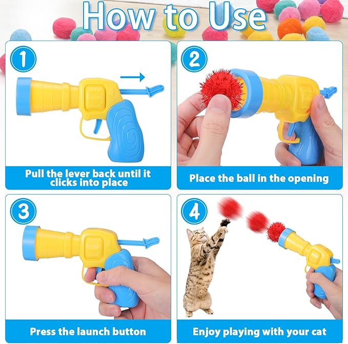 Mity rain 101PCS Cat Ball Launchers & Pom Pom Balls Interactive Cat Toy Set – - Image 7
