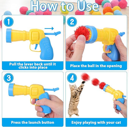 Mity rain 101PCS Cat Ball Launchers & Pom Pom Balls Interactive Cat Toy Set – - Image 7