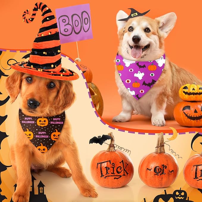 Weewooday 50 Pcs Halloween Dog Bandanas Bulk Pumpkin Ghost Bandanas - Image 4