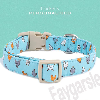 Faygarsle Funny Chicken Pattern Dog Collar, Cotton Fabric, Light Blue - Image 2