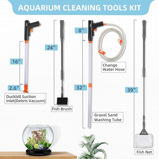 hygger Aquarium Gravel Cleaner Kit, Fish Net Aquarium Cleaning Brush, Patented - Image 2
