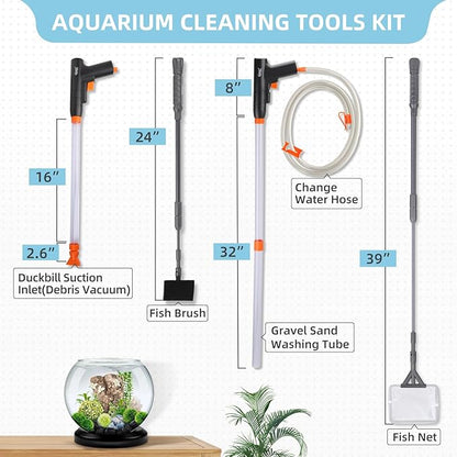 hygger Aquarium Gravel Cleaner Kit, Fish Net Aquarium Cleaning Brush, Patented - Image 2