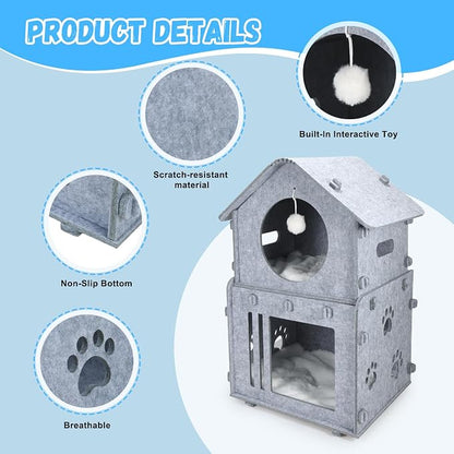 2-Storey Detachable Cat House for Indoor Cats Bed, Covered Beds & Furniture - Image 3