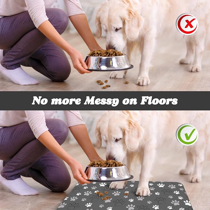 Dog Food Mat, Absorbent Water Bowl Mats Cat Pet Feeding Placemats Dark Gray 17 - Image 5