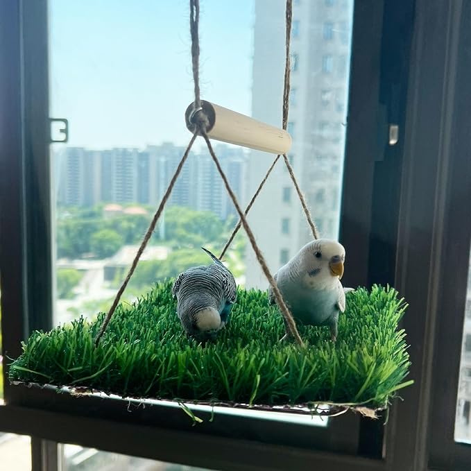 FlidRunest Bird Swing Mat with Wood Perch, Lawn Swing Hammock - Image 2
