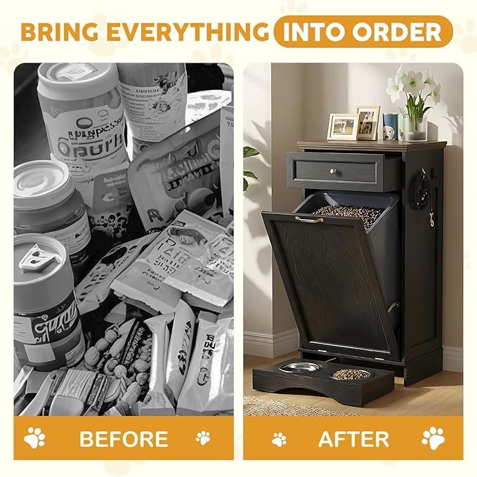 21’’W Dog Feeding Station with Storage, Tilt Out Dog Food Cabinet with Drawer - Image 5