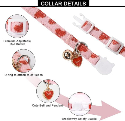 Lionet Paws 2pcs Pack Valentine's Day Cotton Cat Collar, Breakaway Buckle - Image 3
