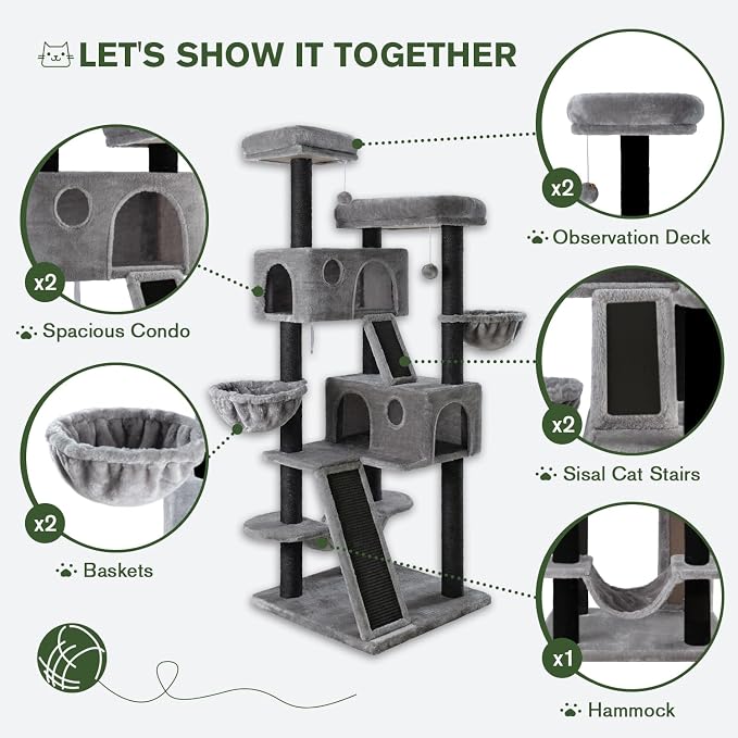 MUTICOR 66 Inches Multi-Level Large Cat Tree Tower - Image 5