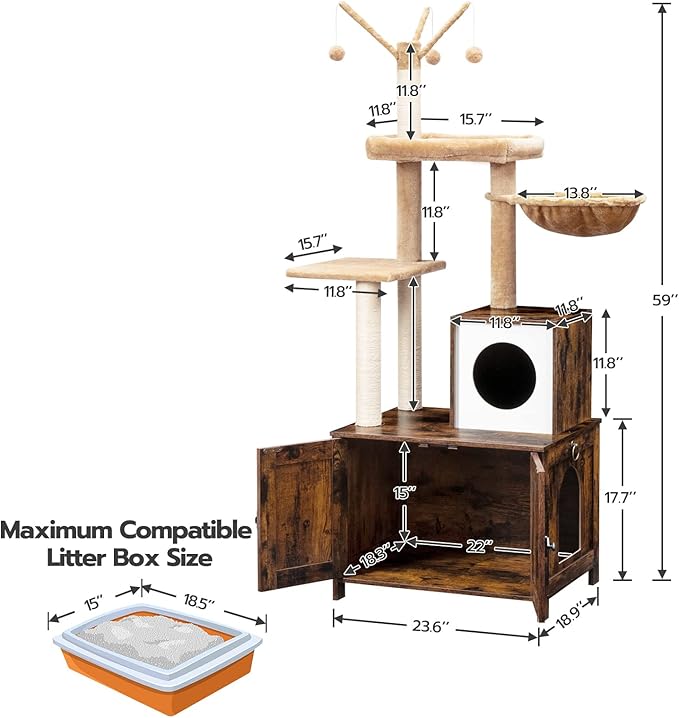 HOOBRO Cat Tree with Litter Box Enclosure - Image 8