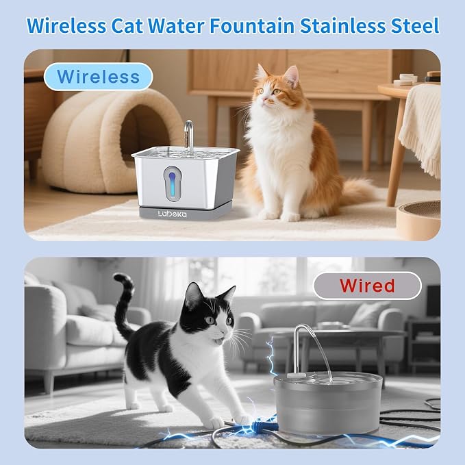 Stainless Steel Cat Water Fountain 135oz/4L:Battery Operated Wireless Cat - Image 2
