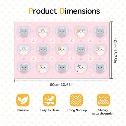Cat Feeding Mat 24x16 inch Pink Heart Kitten Print Pet Bowl Placemat Non Slip - Image 6