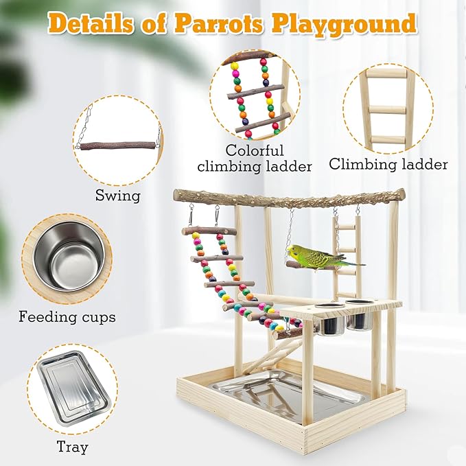 Hamiledyi Bird Playground Parrots Wood Perch Stand Cockatiel Playground Bird - Image 2