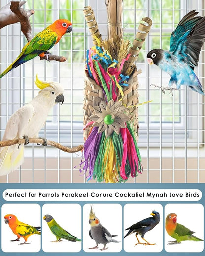Bissap Bird Chew Toys, Parrot Foraging Shredder Natural Palm Frond Woven Bag - Image 7