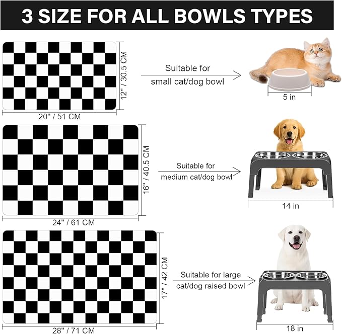 Pet Feeding Mat, Checkered Cat Bowl Mats, Quick Dry Dog Water Dispenser Mats - Image 3