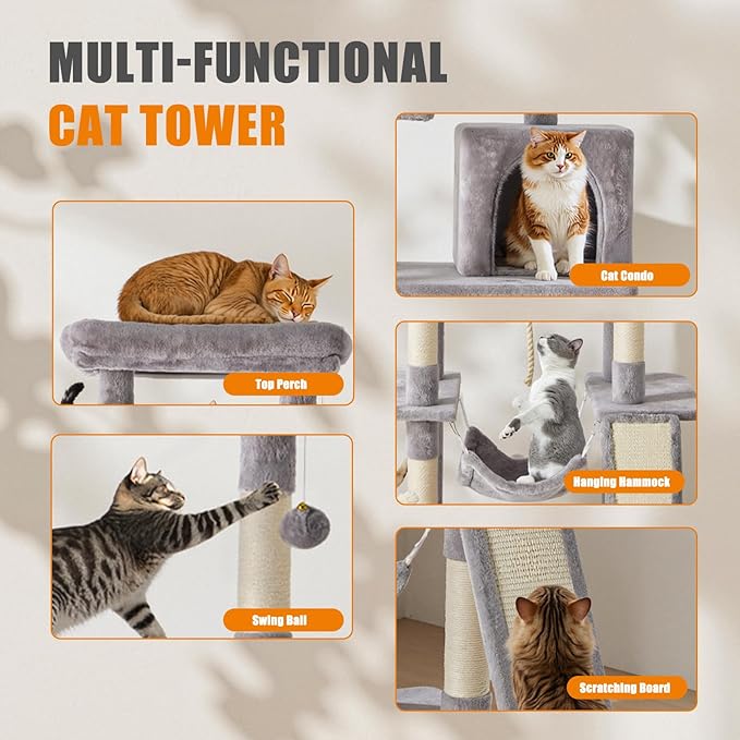 Large Cat Tree 63 Inch, Sisal Scratching Posts Board and Hammock, Pet Play House - Image 5