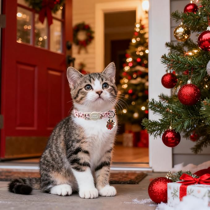 Christmas Cat Collar, Unique Style Paws Kitten Collars, Cute Pink Cats Collar - Image 6