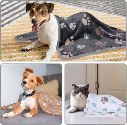 Dono 1 Pack 3 Dog Blankets for Small Dogs, Soft Fluffy Paw Print Pattern Fleece - Image 7