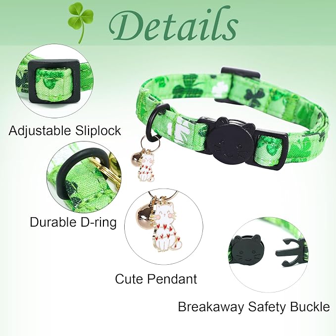 St Patrick's Day Cat Collar-2 Pack Cat Collars Trefoil Cat Collar Breakaway - Image 2