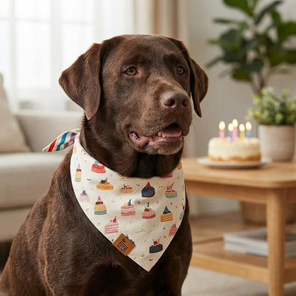 Birthday Dog Bandanas Extra Large, Reversible Colorful Cakes Stripes, Soft - Image 2