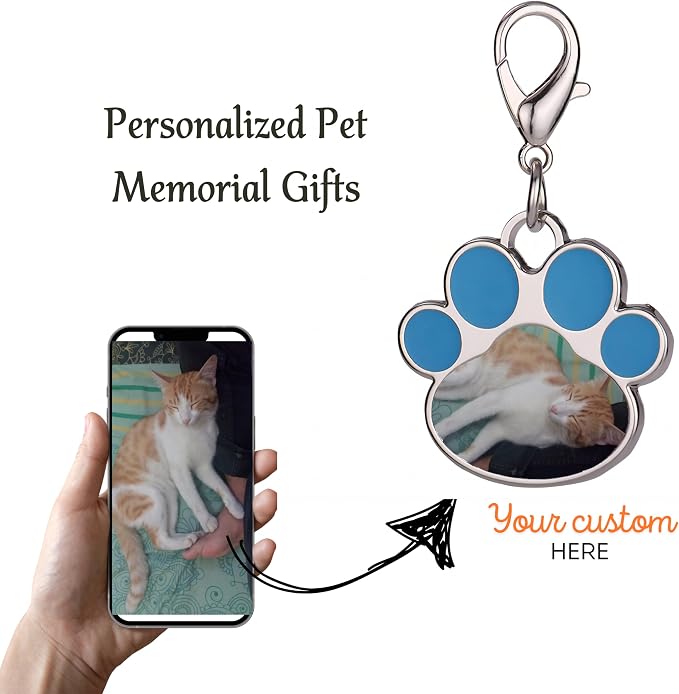 Custom Pet Photo Keychain Personalized Photo Pawprint Dog Tag Keychain Engraved - Image 5