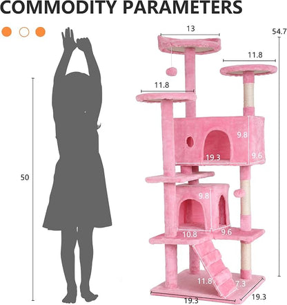 BestPet | 54" Cat Tree Tower | Pink | Sturdy, Hanging Cat Toys, Observation - Image 7