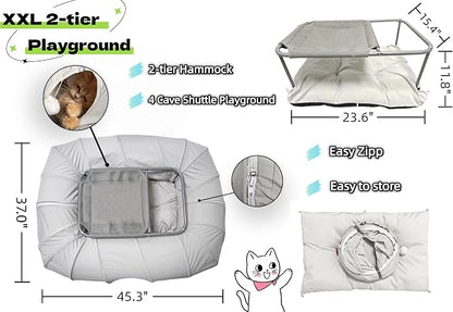 XxingSheep 2-Tier Cat Tunnel & Hammock Bed XXL, 4 Cave Shuttle - Image 6