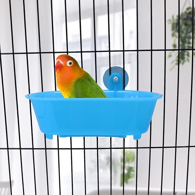 Wontee Bird Bath with Mirror Toy Fixable Parrot Bathroom Tub - Image 2