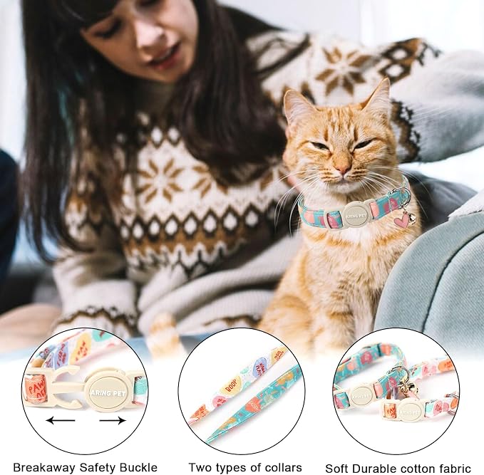 ARING PET 2 Pack Valentine's Day Cat Collars-Cute Heart Cat Collar Breakaway - Image 2
