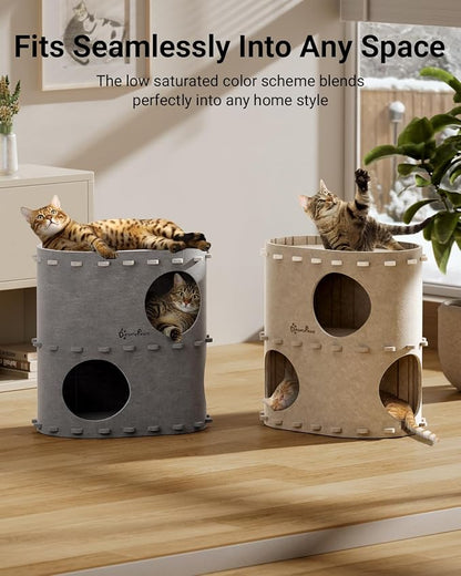 DownyPaws Cat House for Indoor Cats, 2-Storey Foldable Cat Bed Cave, Felt Cats - Image 6