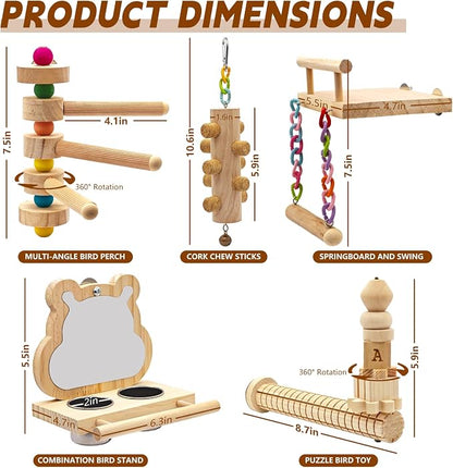 5PCS Bird Perch and Toy Set. Includes a Perch, and Chew Toy. Hangable Natural - Image 2