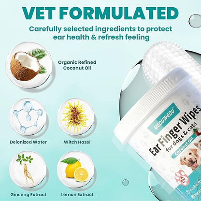 Ear Cleaner Finger Wipes 120 Counts, Dog Ear Cleaner, Grooming Kit Care - Image 3