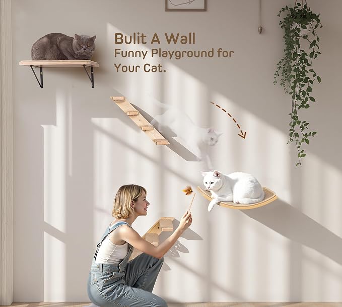 Wood Cat Wall Bed with Sisal Mat – Curved Cats Shelf - Image 7