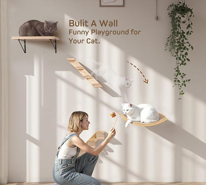 Wood Cat Wall Bed with Sisal Mat – Curved Cats Shelf - Image 7