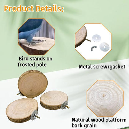 Hamiledyi 3PCS Perch Platform for Bird Cage Natural Round Wooden Stand Platform - Image 4