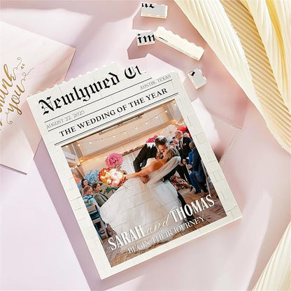 NAZENTI Personalized Newlywed Newspaper Building Block Keepsake - Image 3