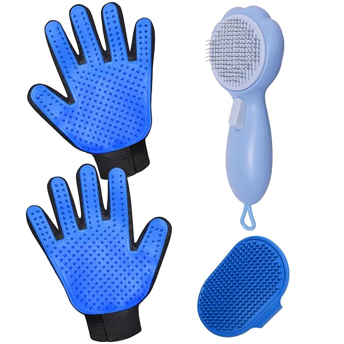 GJEASE Cat Grooming Glove Brush, Self-Cleaning Slicker Pet Brush by GJease