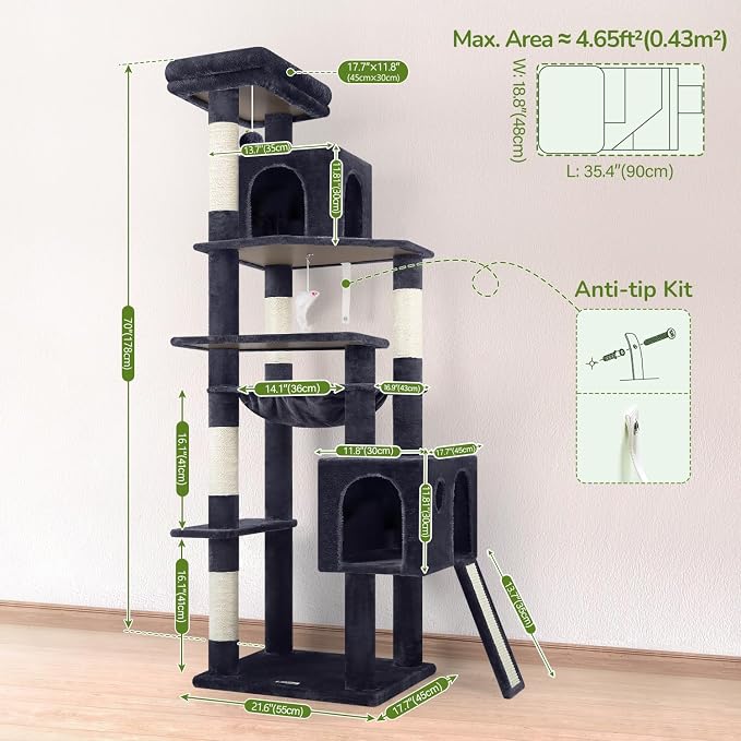 Globlazer Heavy Duty Cat Tree, 70 inch Sturdy Cat Tree - Image 6