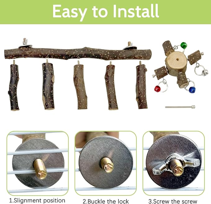 BNOSDM Natural Wood Bird Ladder Perch 6Pcs Parrot Stand Branches Climbing - Image 6