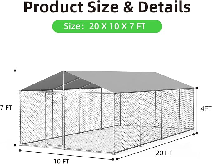 20'x10' Large Outdoor Dog Kennel, Heavy Duty Dog Enclosure - Image 6