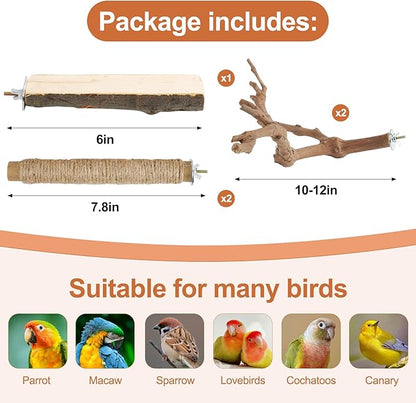 Bird Perch Stand, Pole Standing Natural Wood Bird Perch Set 5PCS Paw Grinding - Image 3