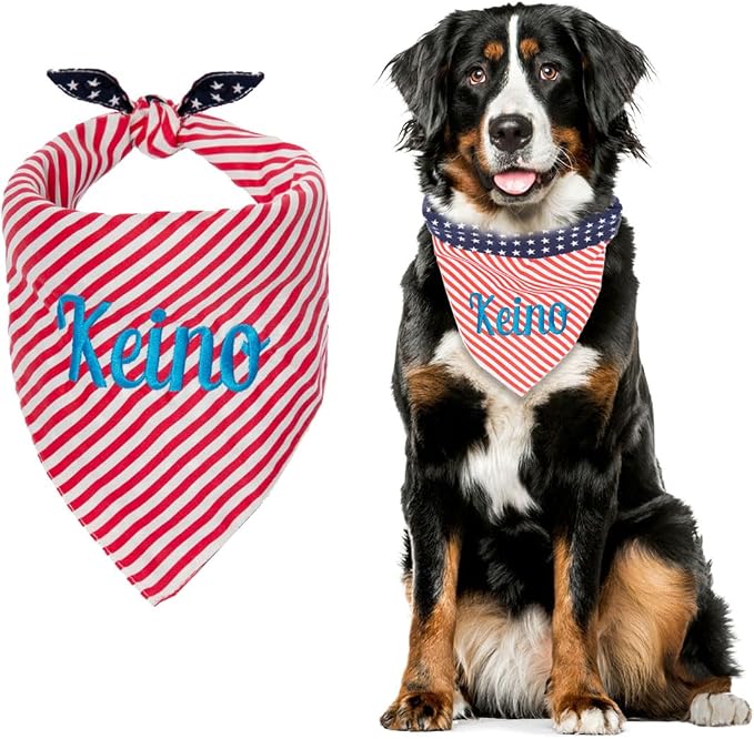 Personalized 4th of July Dog Bandana Embroidered Name Custom Neckwear Dog Scarf by Ulicoprofessionalpersonalized