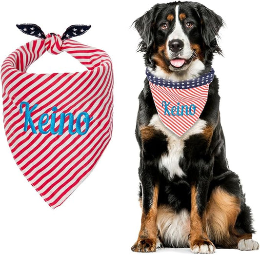 Personalized 4th of July Dog Bandana Embroidered Name Custom Neckwear Dog Scarf by Ulicoprofessionalpersonalized