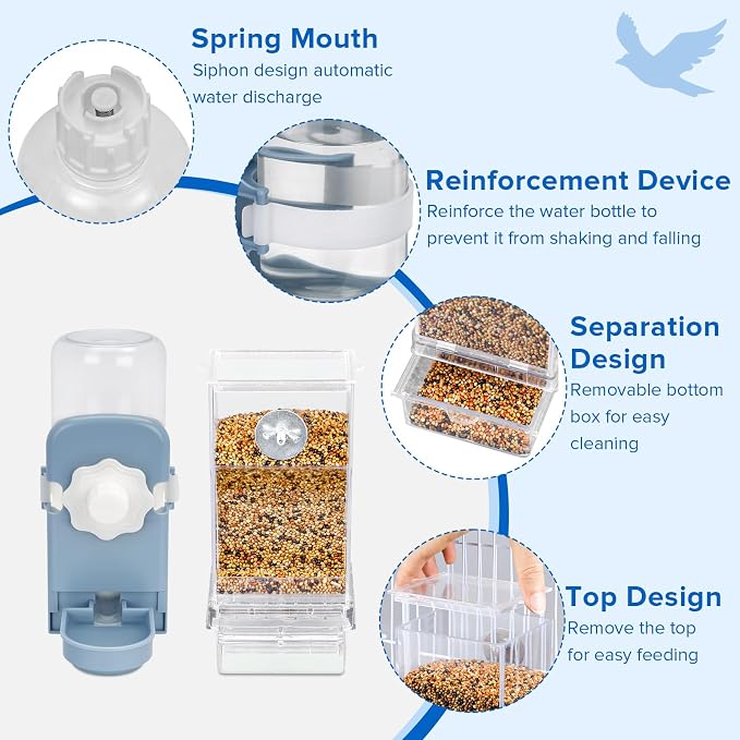 No Mess Bird Feeder Water Dispenser Set, Parakeet Cage Accessories, Bird Feeder - Image 6