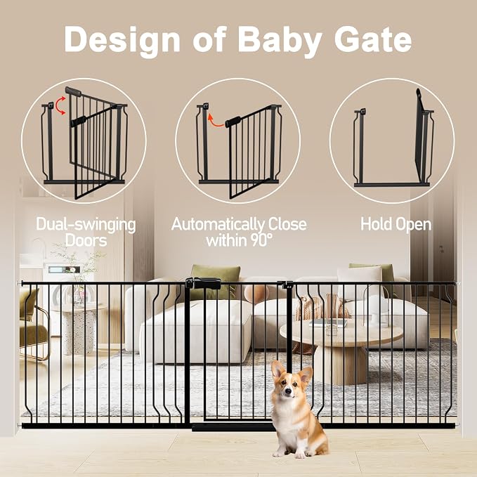WAOWAO Baby Gate 100-109.42" Extra Wide Pressure Mounted Walk Through Swing - Image 3
