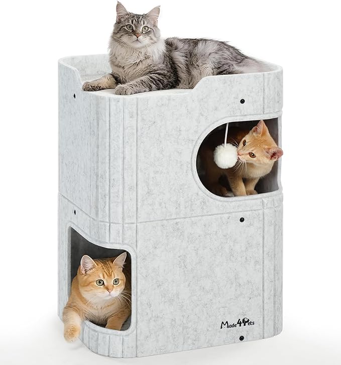 Made4Pets Cat House for Indoor Use, 2-Storey Cube Bed Cave, Covered Hideaway by Made4Pets